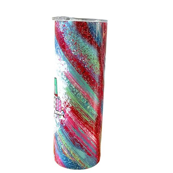 Mama Christmas Red Green Holiday Glitter Look 20 Oz Metal Tumbler w/Lid Straw - Picture 4 of 9